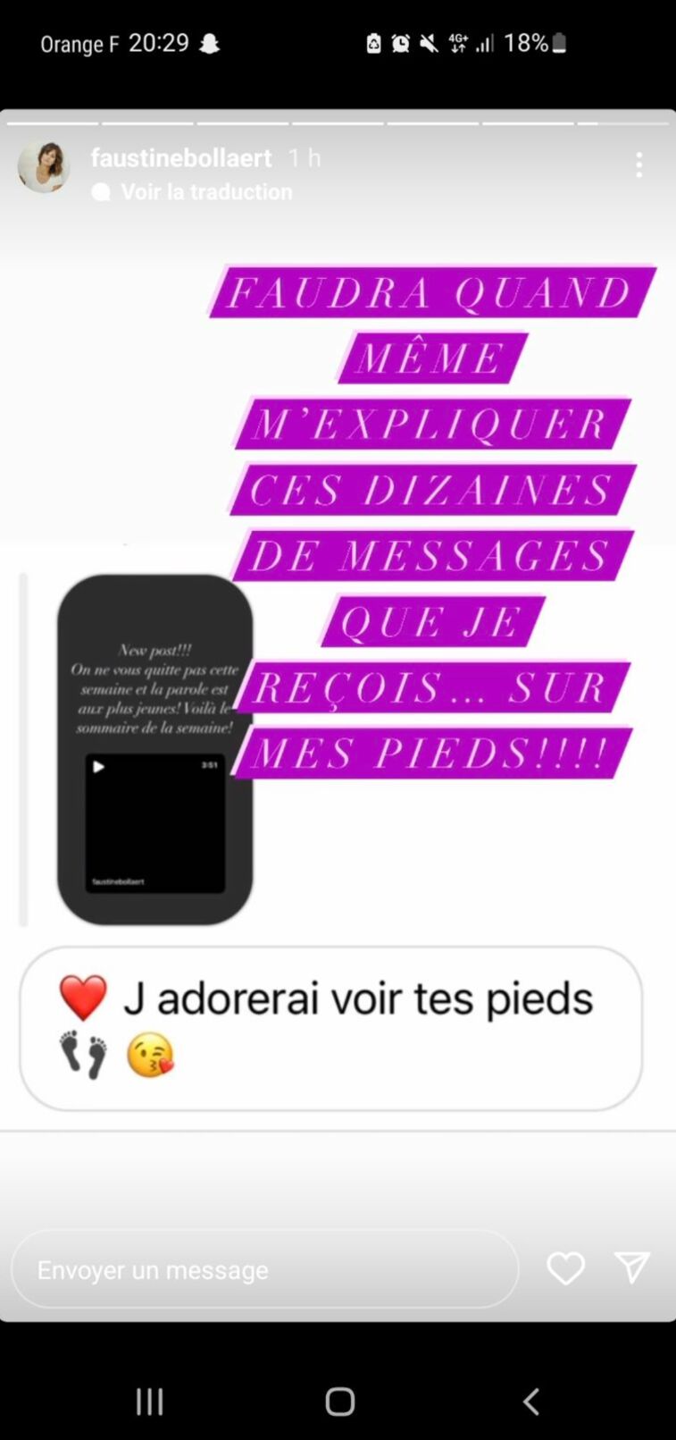  Faustine Bollaert partage les messages étranges qu'elle reçoit @Instagram