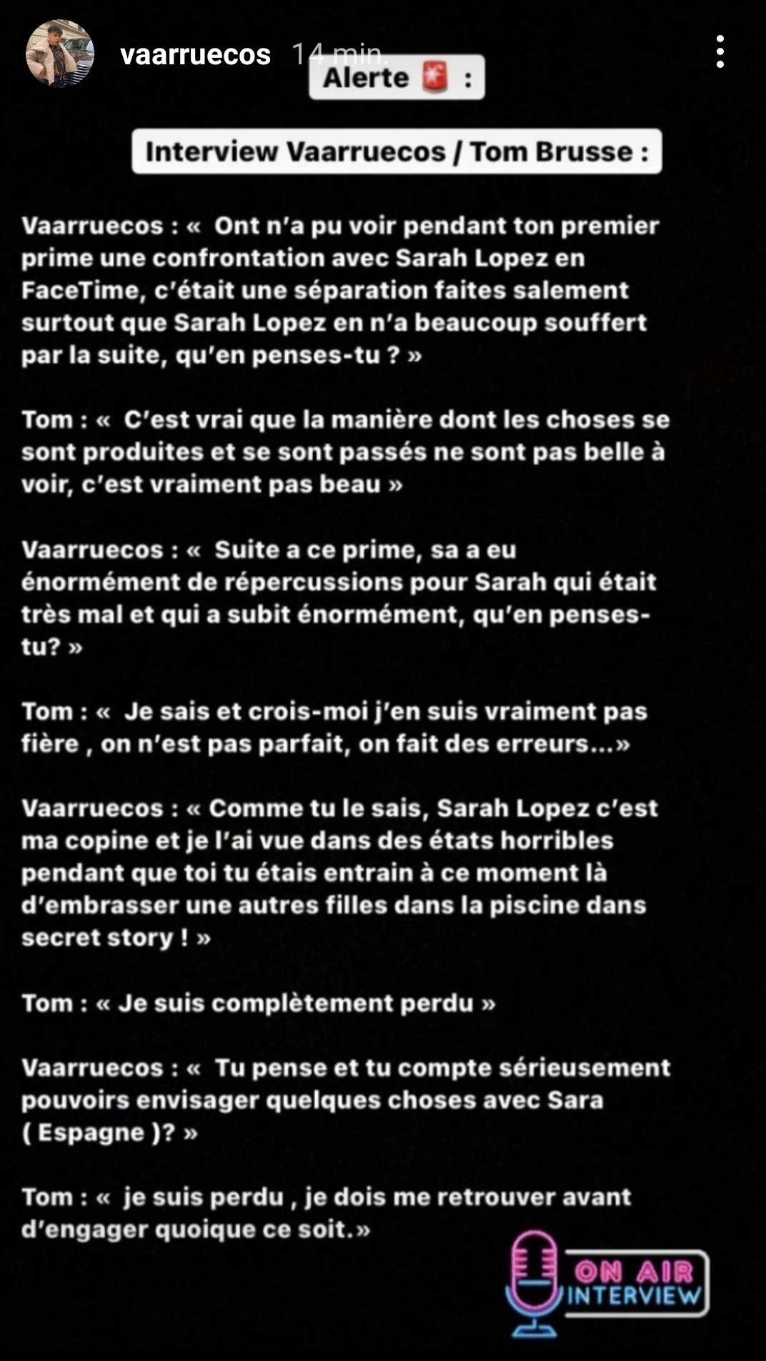 Tom Brusse s’exprime pour la première fois sur sa rupture avec Sarah Lopez