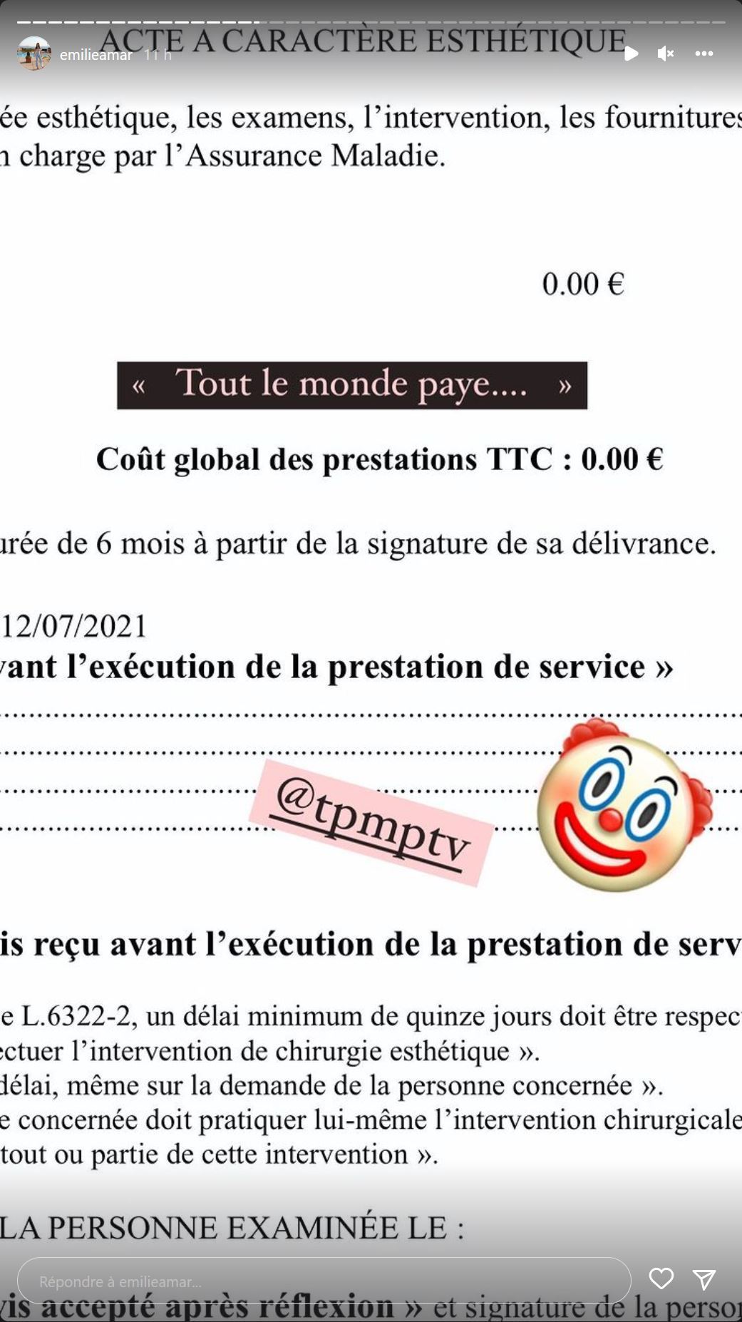  Emilie Amar confirme ne pas avoir payé son intervention malgré les propos de Benjamin Azoulay sur TPMP @Instagram