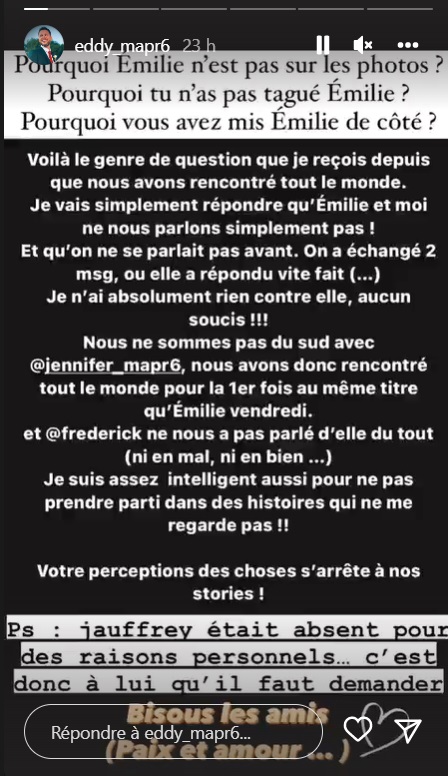 MAPR6 : Emilie mise à l'écart par les autres candidats ? La grosse mise au point de Bruno et Eddy