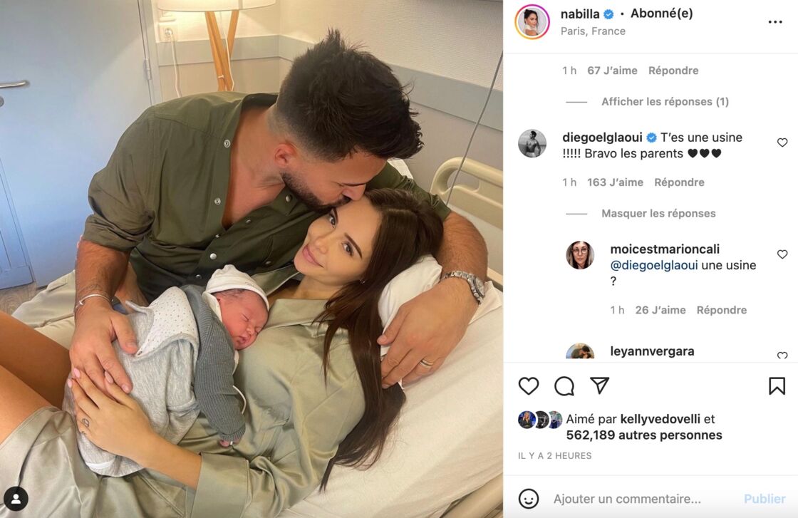  Nabilla annonce son accouchement : le commentaire de Diego El Glaoui ne passe pas @Instagram