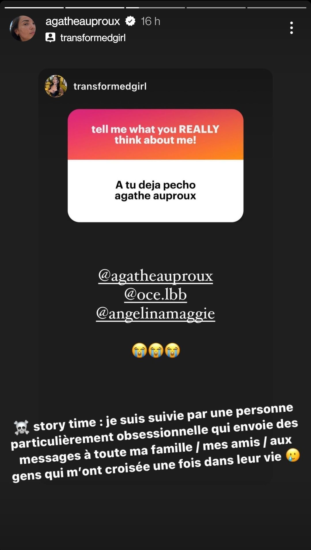 Agathe Auproux harcelée par "une personne particulièrement obsessionnelle"