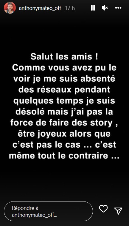 "C'est difficile" : Anthony Matéo sort du silence après l'annonce de sa rupture avec Romane