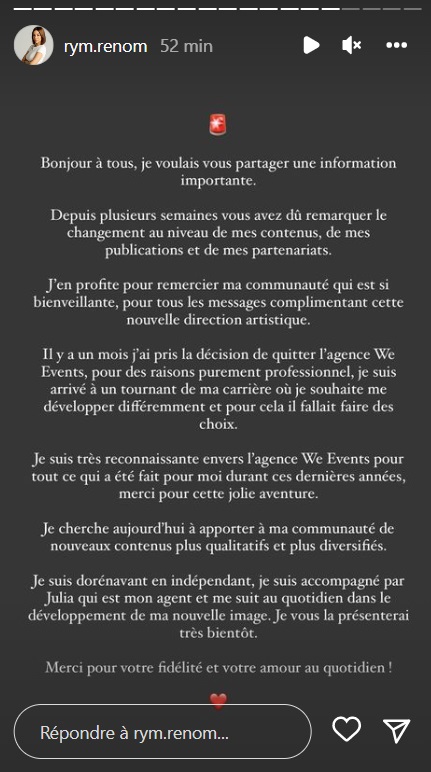 Vincent Queijo : Rym Renom "à un tournant de [sa] carrière"... Elle annonce un grand changement