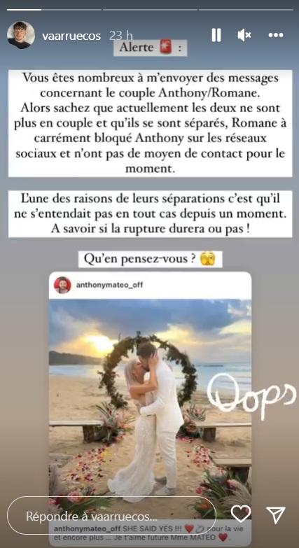 Anthony Matéo et Romane séparés : la raison de leur rupture dévoilée ?