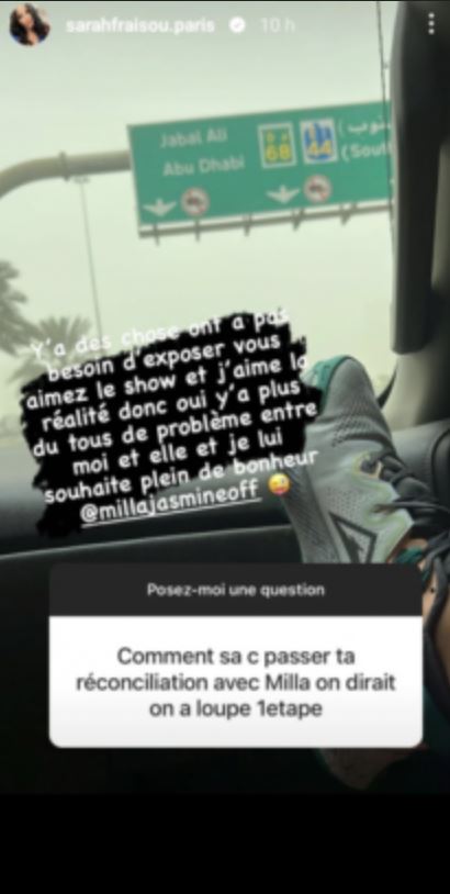  Sarah Fraisou révèle ne plus être en guerre avec Milla Jasmine @Instagram