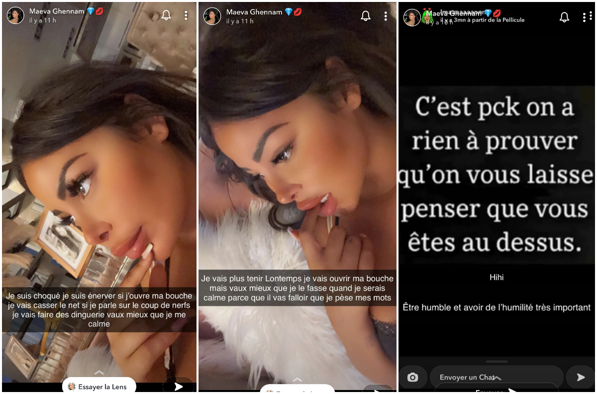 Maeva Ghennam lance une pique à Carla Moreau @Snapchat Maeva Ghennam lance une pique à Carla Moreau @Snapchat
