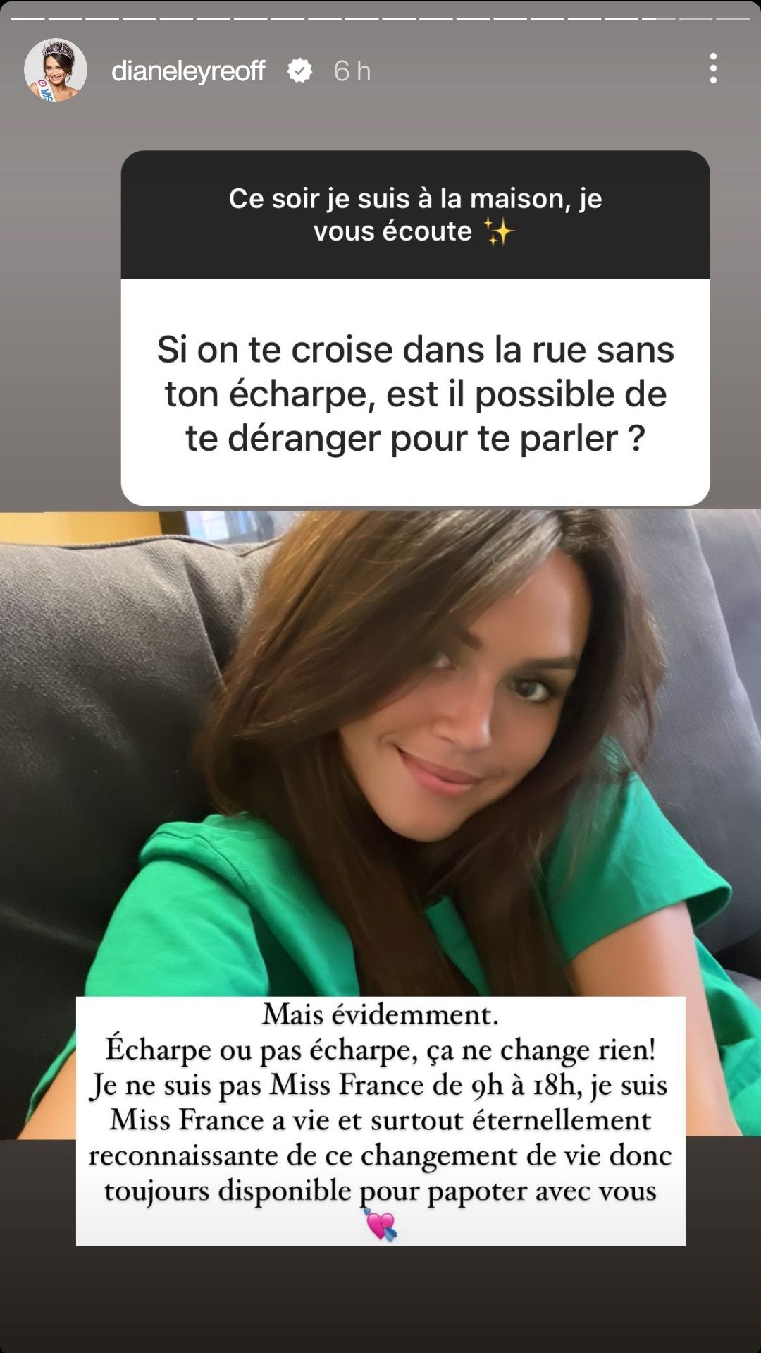 Diane Leyre (Miss France 2022) dévoile le nom de sa Miss France préférée