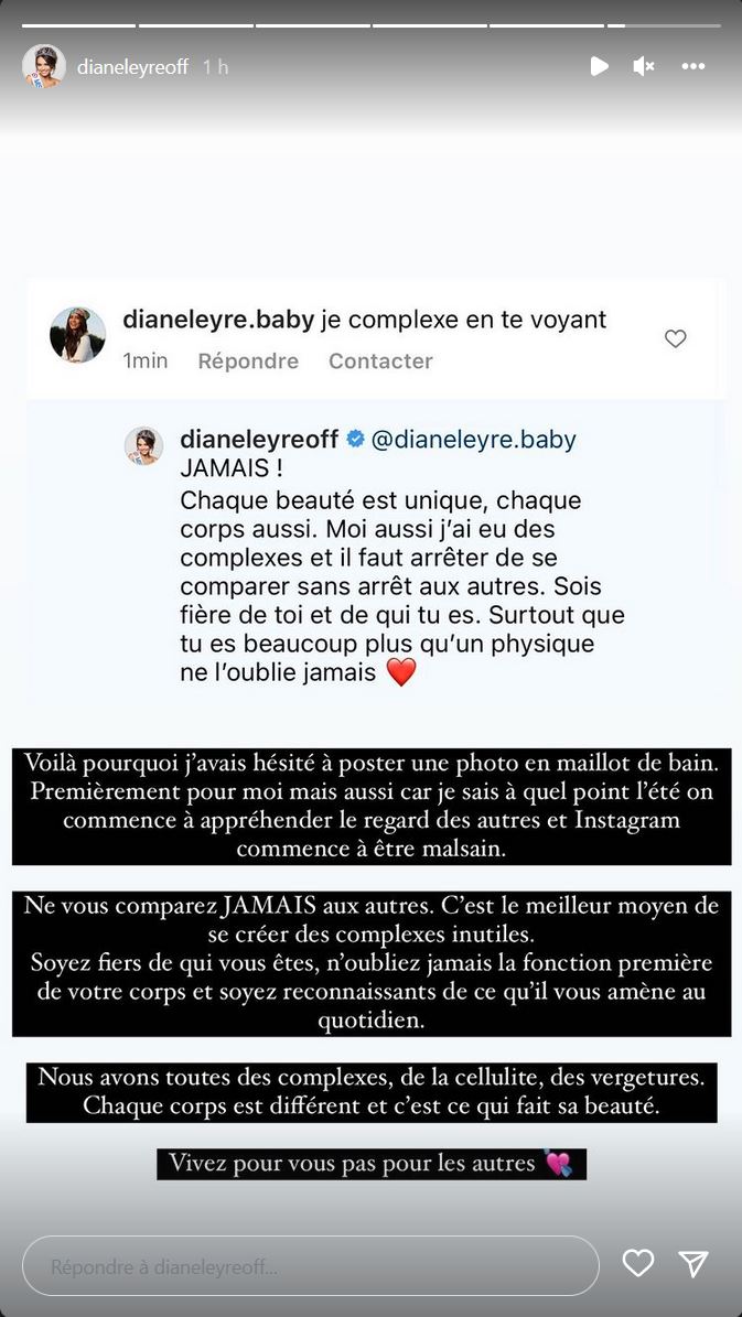 Diane Leyre sublime en bikini : Elle répond à une internaute qui complexe en la voyant