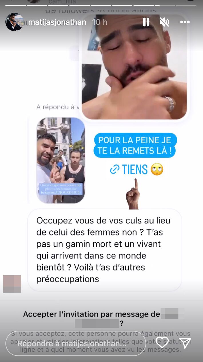 Jonathan Matijas réagit au commentaire abject d'un internaute : "Les gens mauvais, je les affiche !"