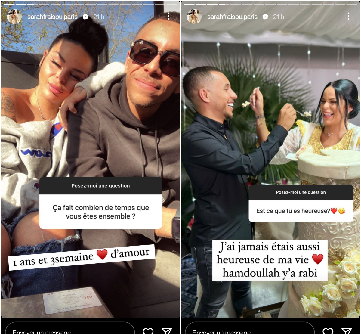 Sarah Fraisou critiquée sur son couple, elle réplique : "Je nous trouve frais de fou"