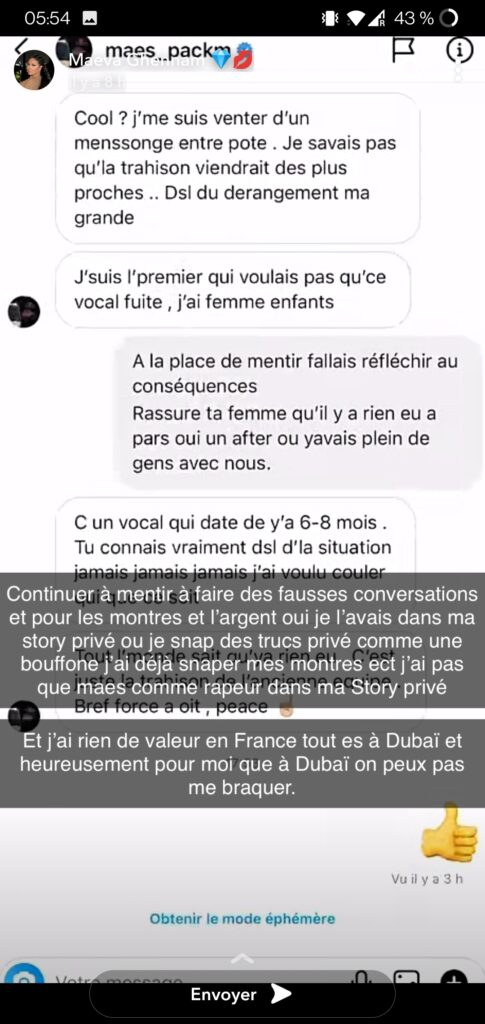 Maeva Ghennam balance sa conversation avec Maes @Instagram