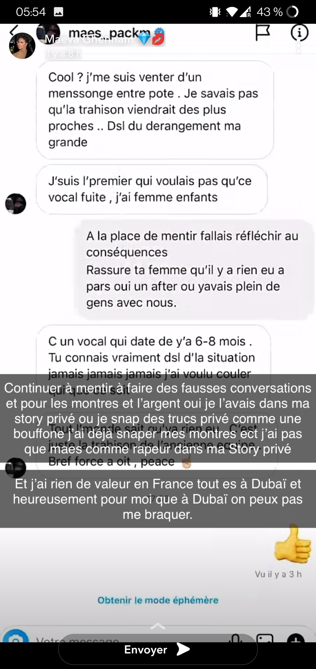 Maeva Ghennam dément avoir couché avec Maes : elle balance leur message et l’accuse de faire le buzz