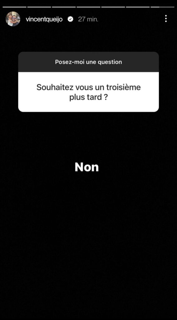 Vincent Queijo explique ne pas vouloir de troisième enfant @Instagram