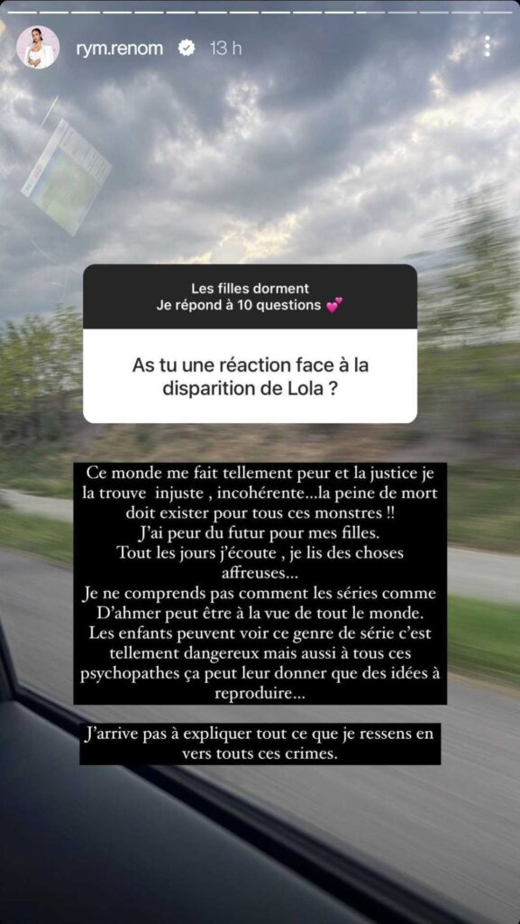 La réaction de Rym Renom au terrible meurtre de Lola, 12 ans @Instagram