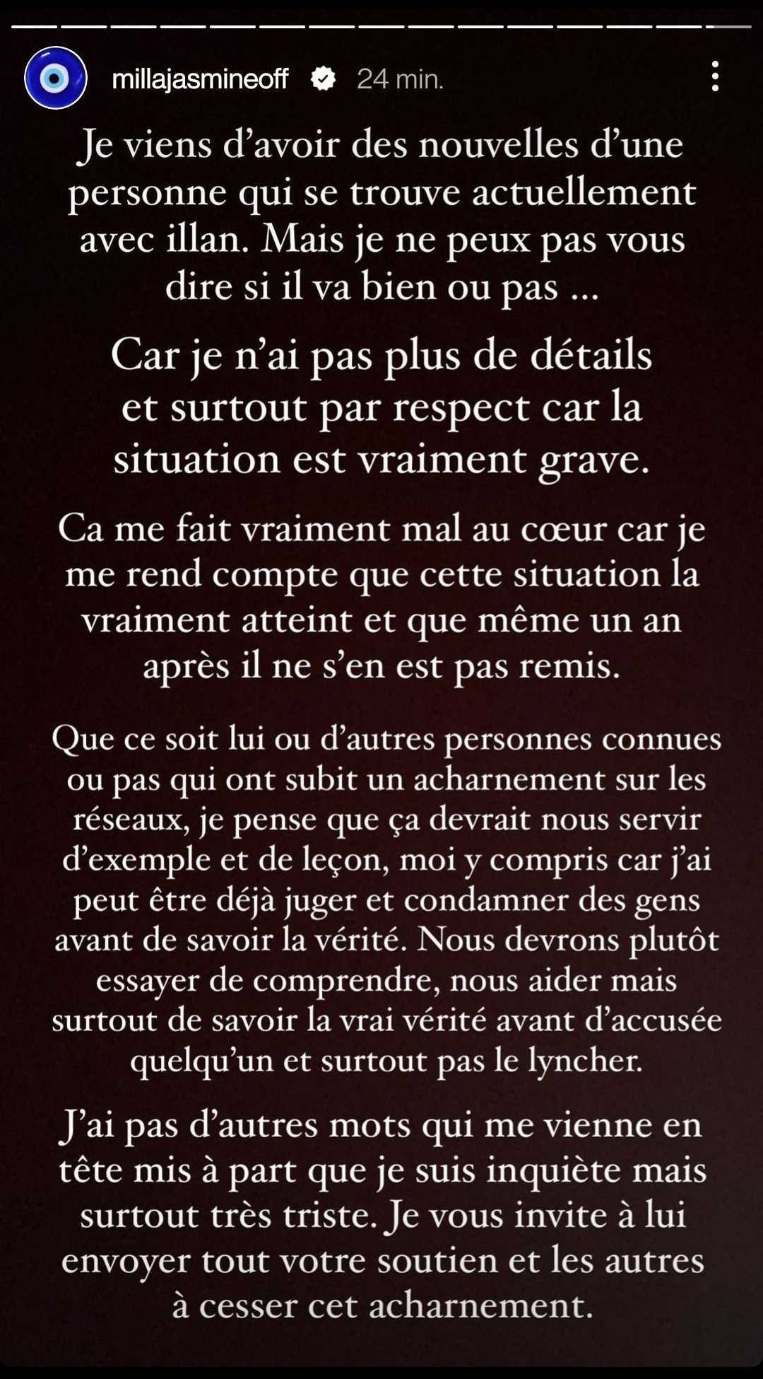 Illan Castronovo a-t-il fait une tentative de suicide ? Milla Jasmine inquiète n'a "aucune nouvelle"