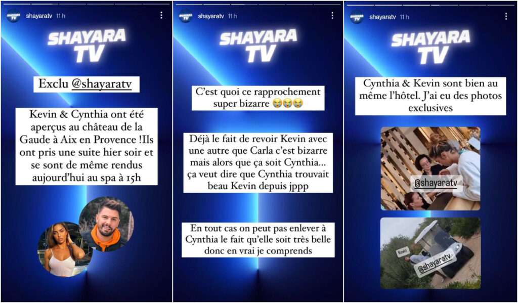 ShayaraTV affirme que Kevin Guedj et Cynthia étaient au même endroit au même moment @Instagram