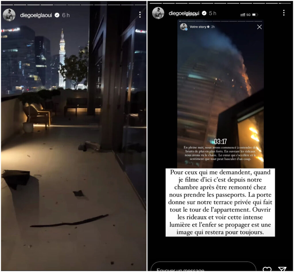 Diego El Glaoui partage des images impressionnantes de l'incendie de l'immeuble d'en face @Instagram
