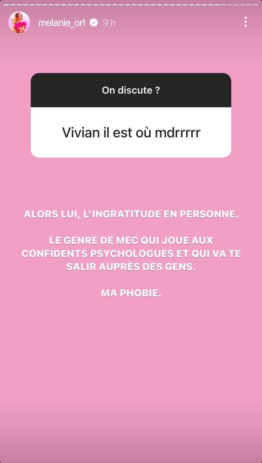 Mélanie ORL déçue de Vivian Grimigni, elle le tacle : "L'ingratitude en personne"