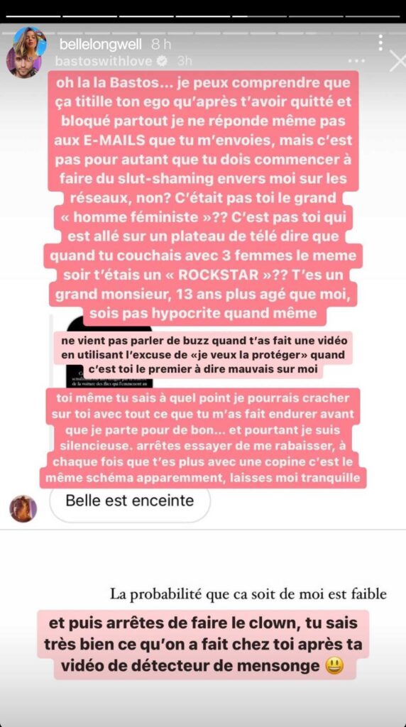 Belle répond à Bastos @Instagram