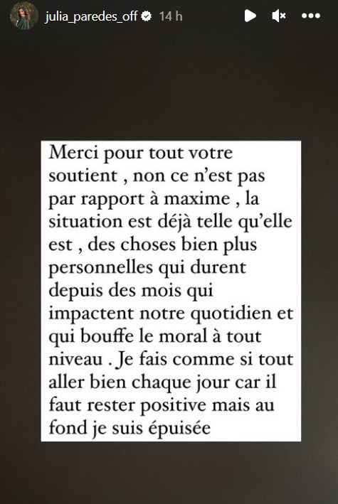 Julia Paredes partage un message inquiétant : "Je vis vraiment une situation difficile"