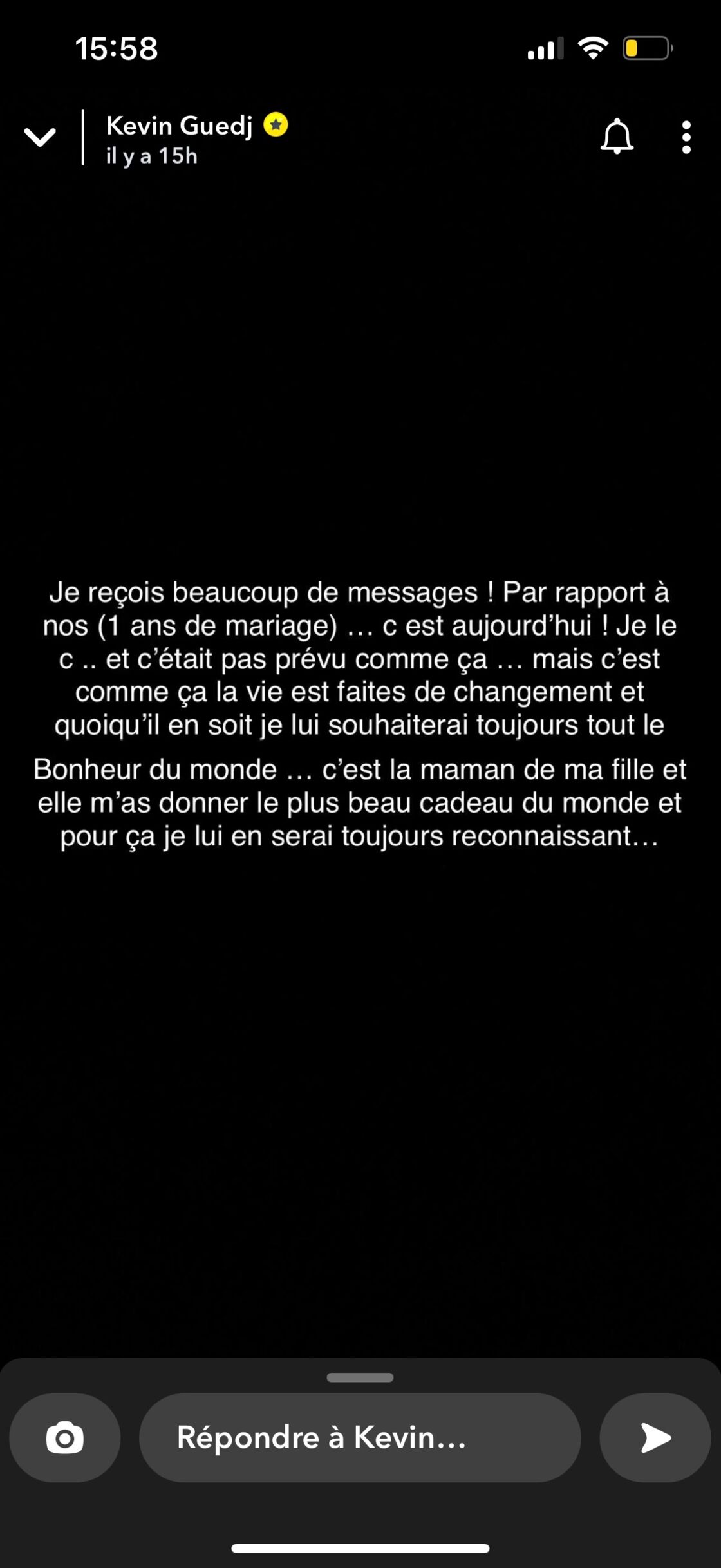 Kevin Guedj prend la parole sur ce qui devait être son premier anniversaire de mariage 