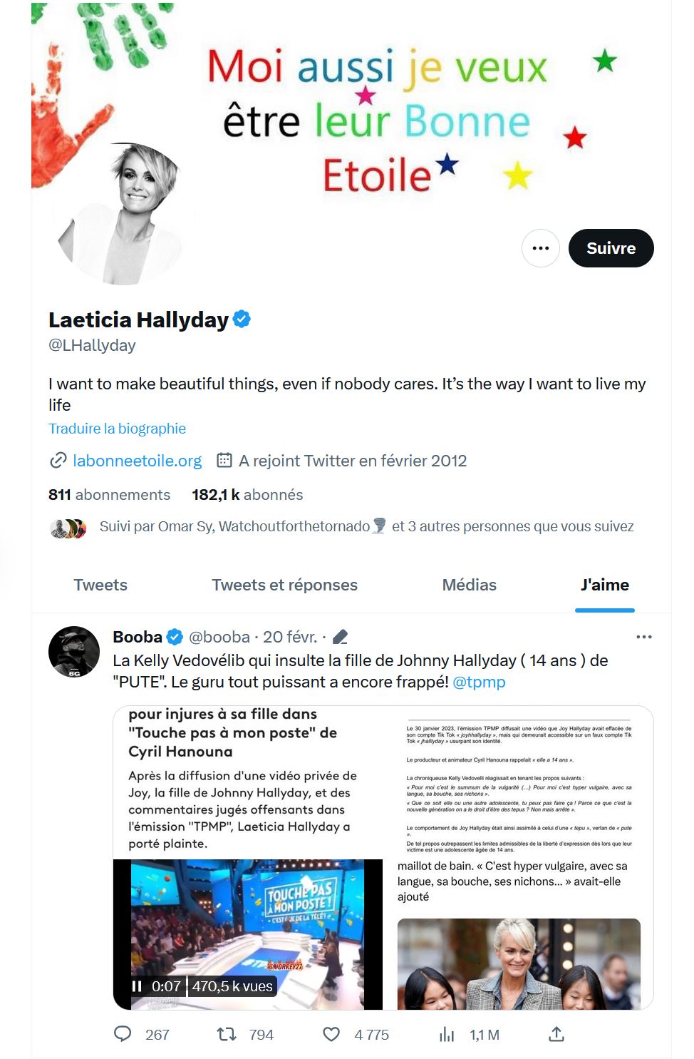 Laeticia Hallyday soutient Booba qui tacle Kelly Vedovelli sur Twitter