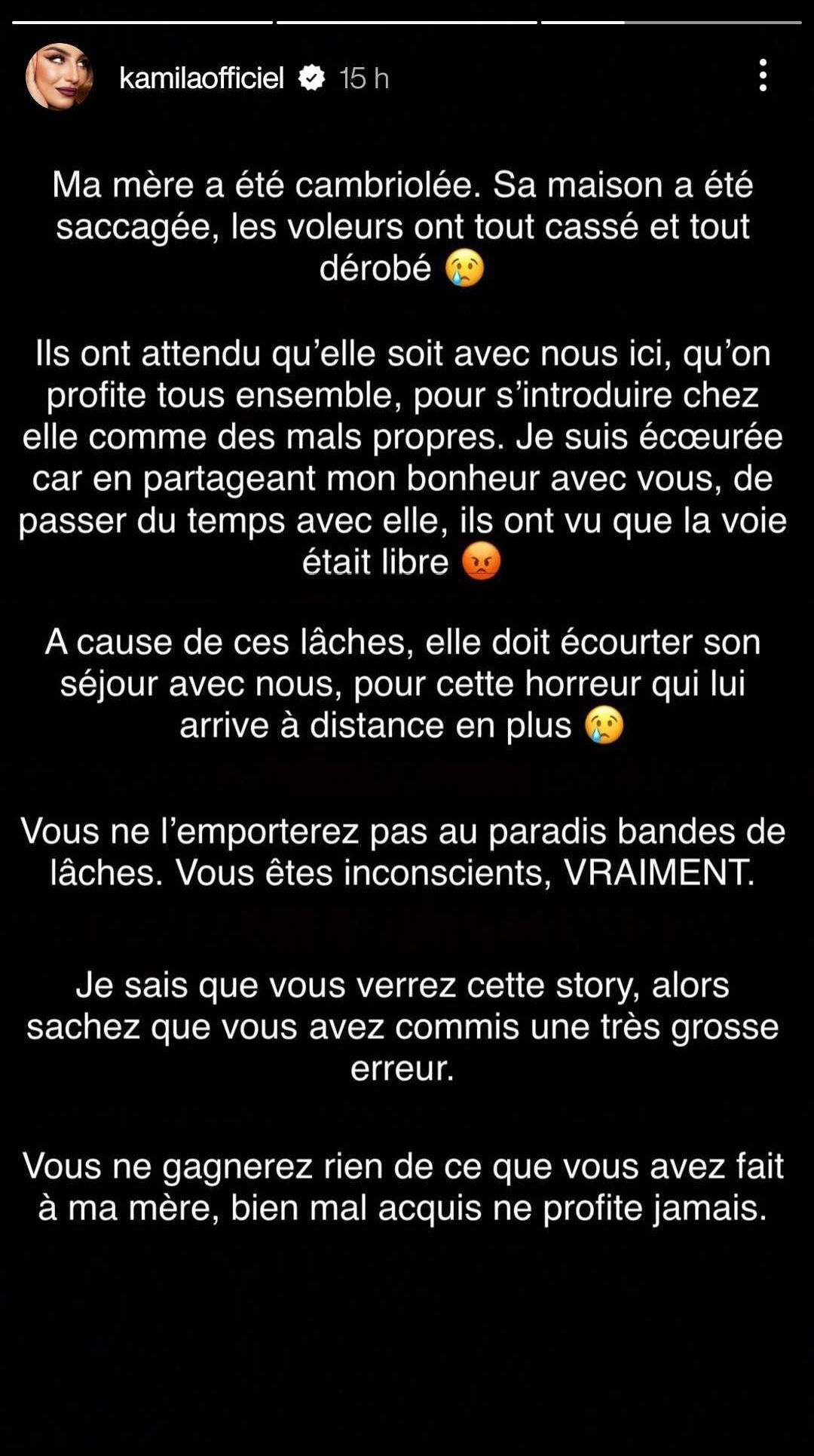 Kamila : sa mère cambriolée alors qu’elle était à Dubaï, elle pousse un coup de gueule !