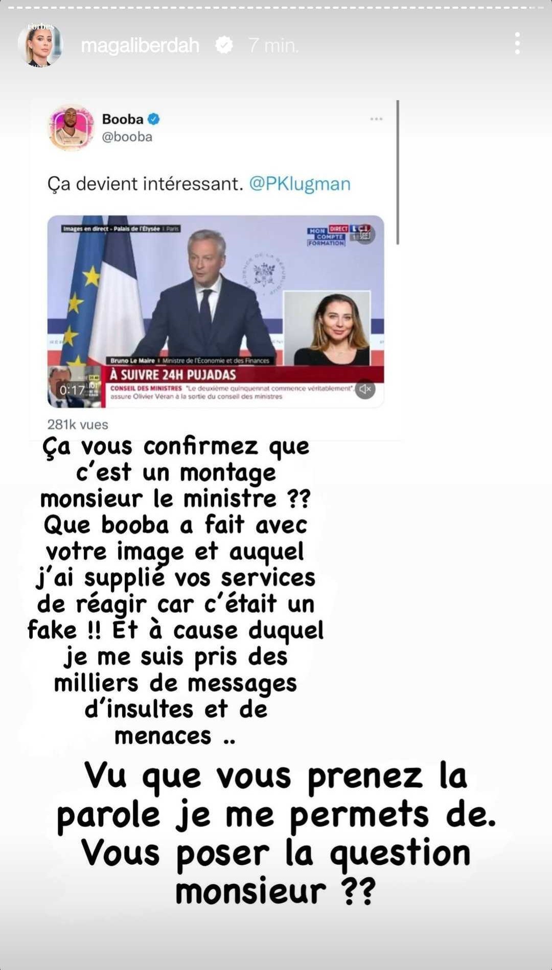 Booba soutenu par Bruno Le Maire, Magali Berdah ulcérée : "Vous avez balayé tout ce que je subis"