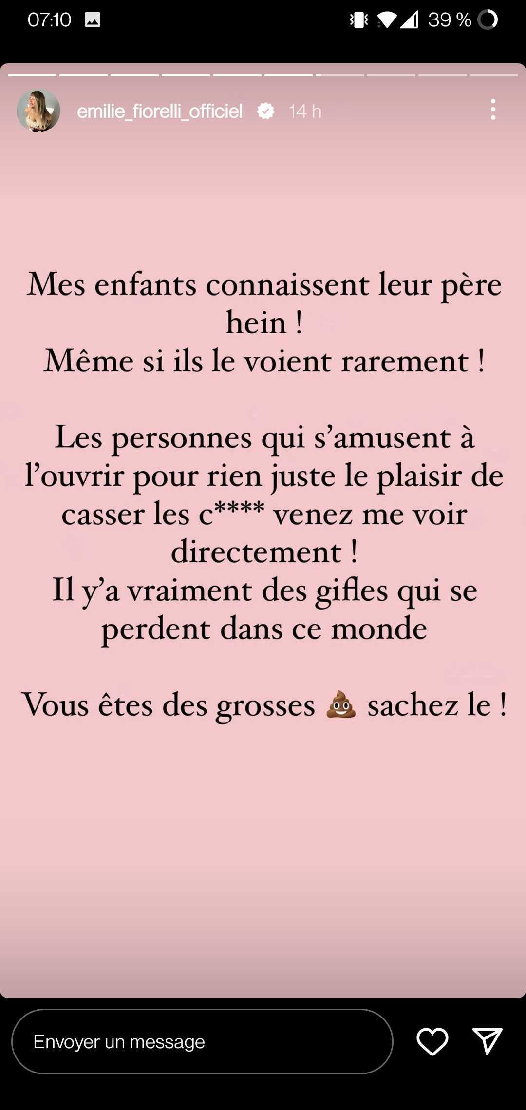 Emilie Fiorelli recadre certains internautes : "les groupies du père de mes enfants, calmez-vous"