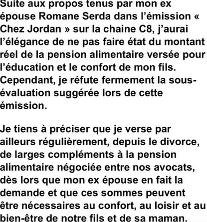 Renaud répond fermement à son ex Romane Serda au sujet de la pension alimentaire qu'il lui verse