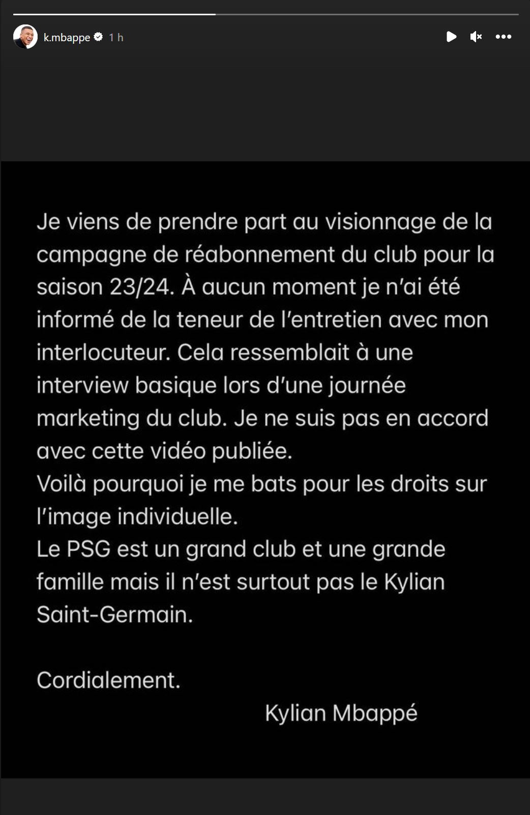 Kylian Mbappé recadre le PSG après l’utilisation de son interview pour une campagne de réabonnement