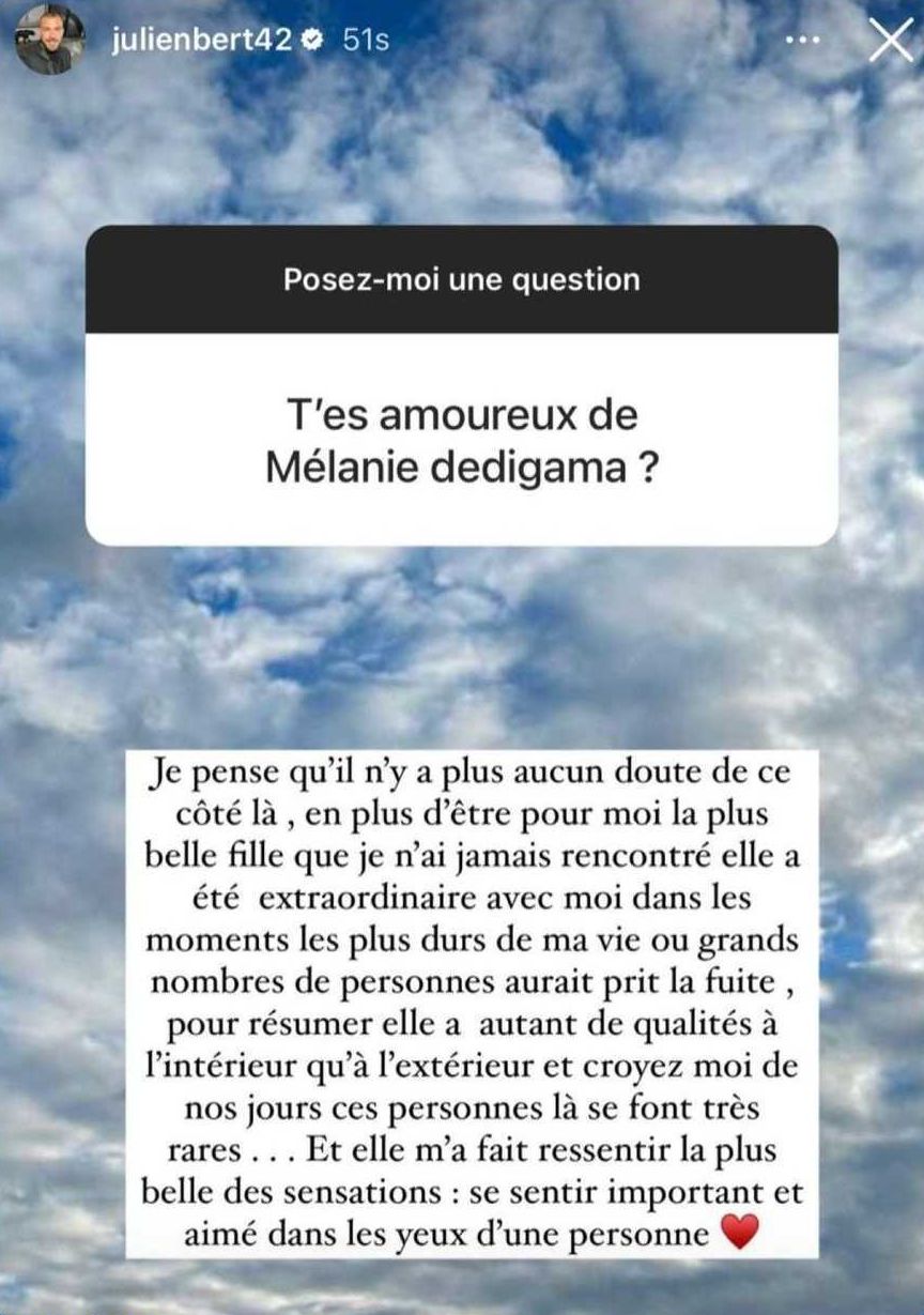 Julien Bert toujours amoureux de Mélanie Dedigama ? Il répond !