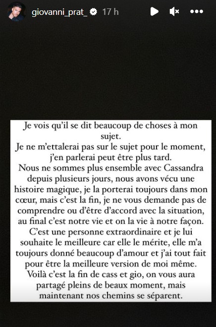 "Manquer autant de respect" : Cassandra Jullia annonce sa rupture avec Giovanni Prat