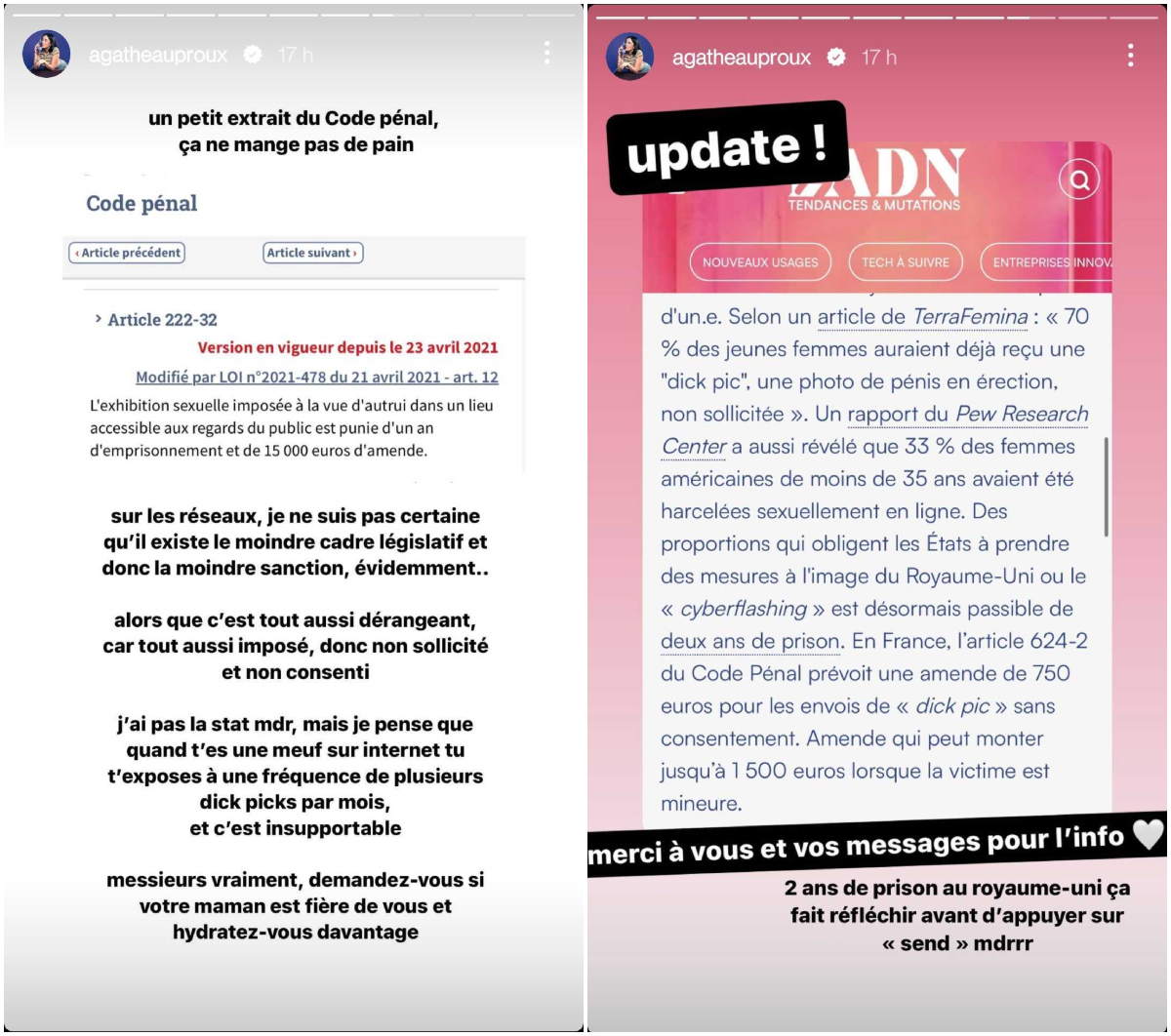 Agathe Auproux affiche un internaute qui lui a envoyé une photo de ses parties intimes