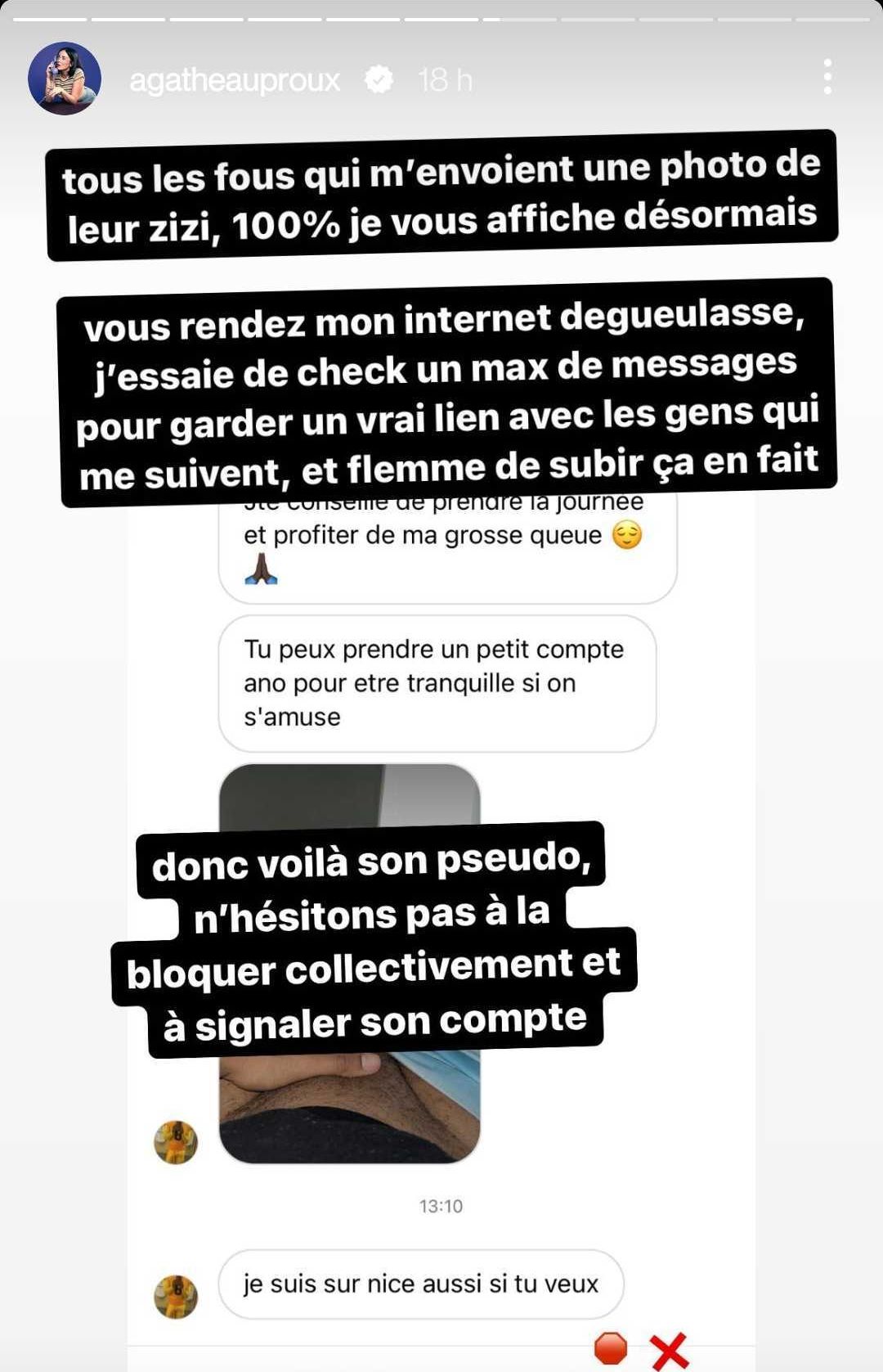 Agathe Auproux affiche un internaute qui lui a envoyé une photo de ses parties intimes