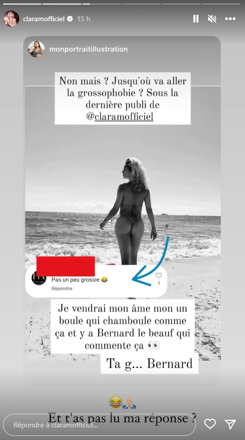 "Quand on essaie de vanner"… Clara Morgane sexy à la plage : un commentaire provoque sa colère