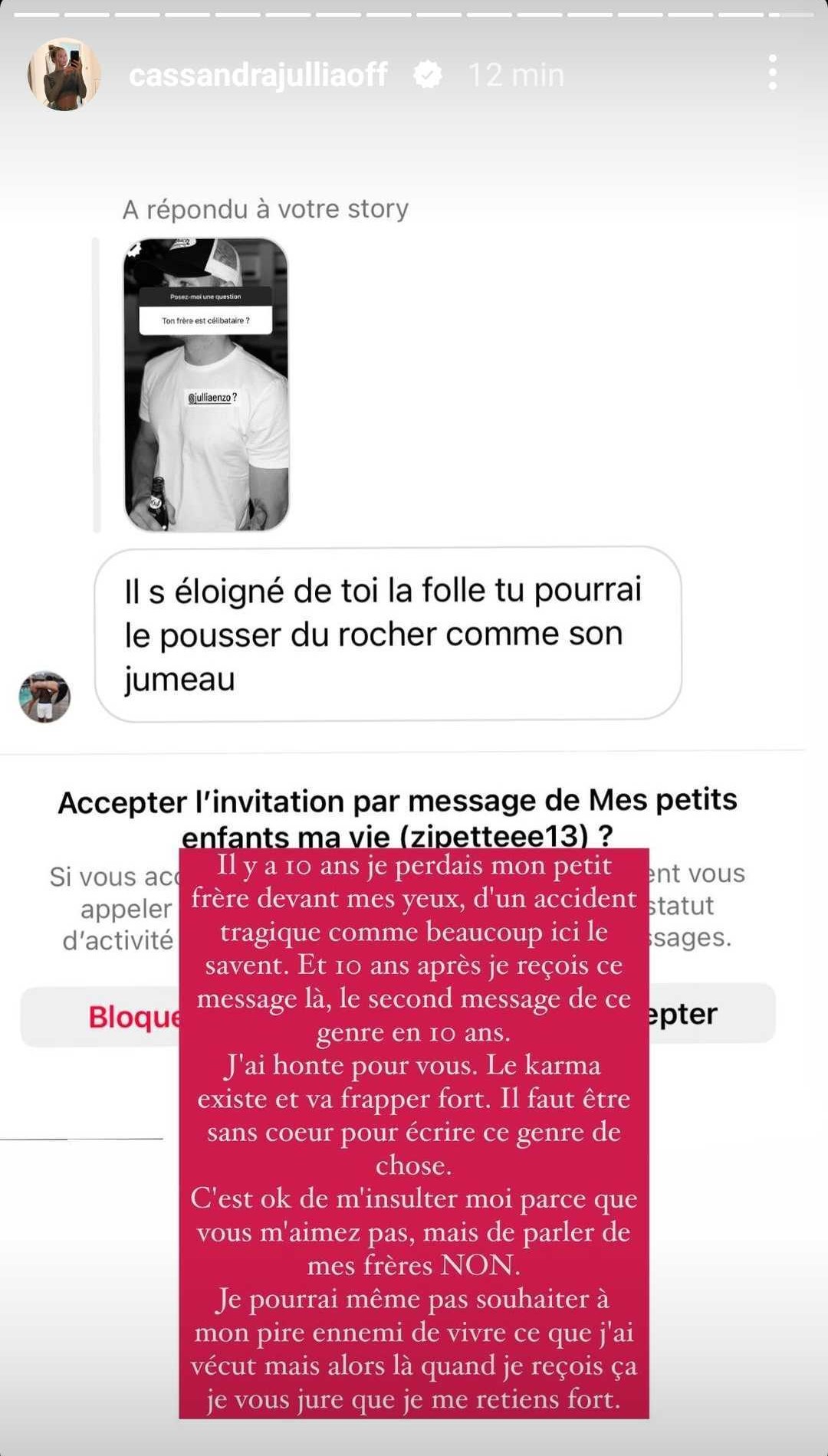 Cassandra Jullia reçoit un message abominable au sujet de son frère décédé : elle réplique !