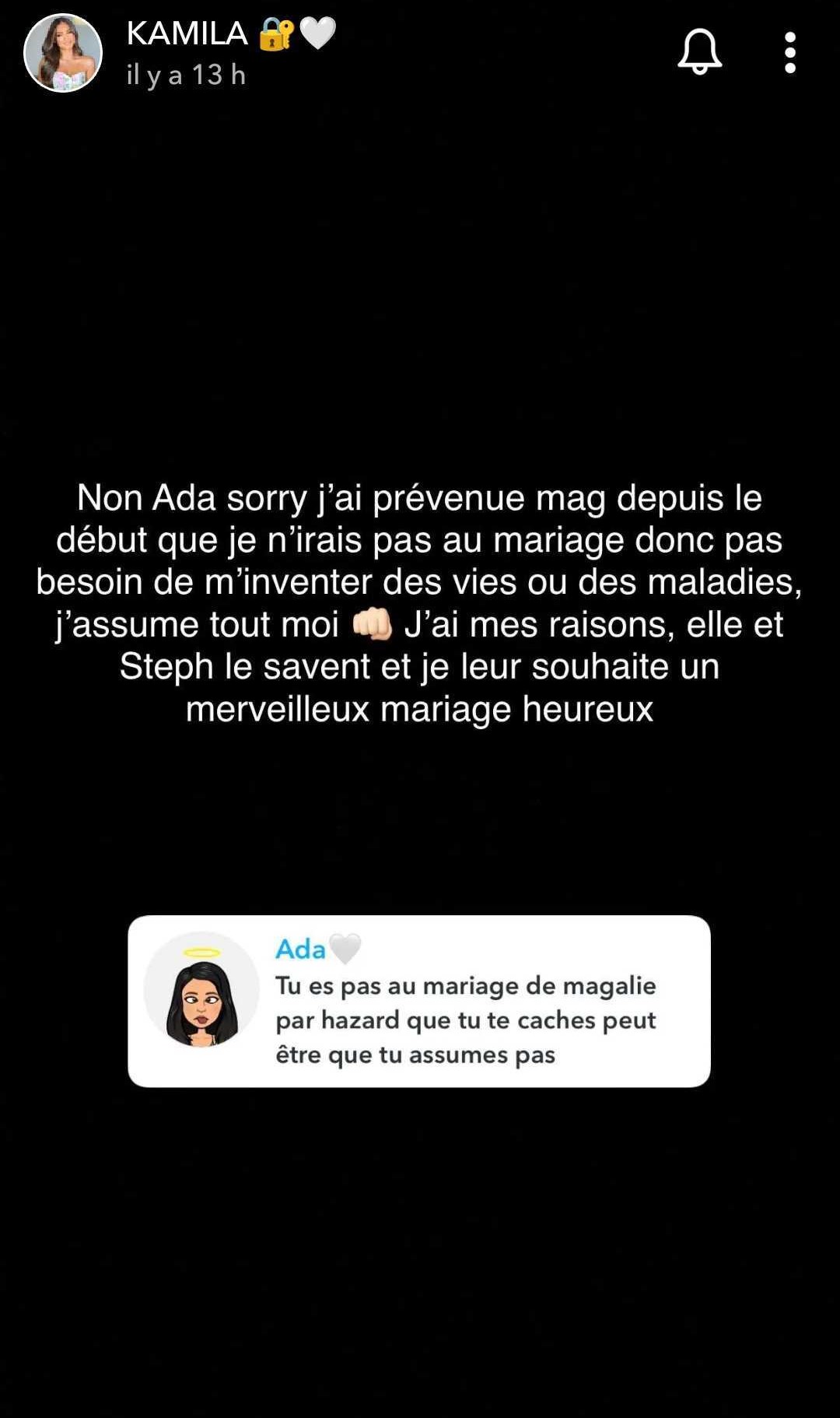 Kamila Tir-Abdelali absente au mariage de Magali Berdah, elle réagit : "J'ai mes raisons"