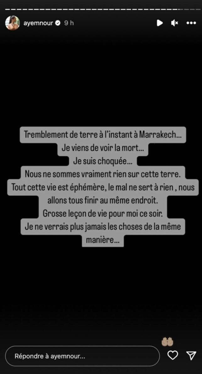 Ayem Nour : son témoignage bouleversant après le séisme au Maroc !