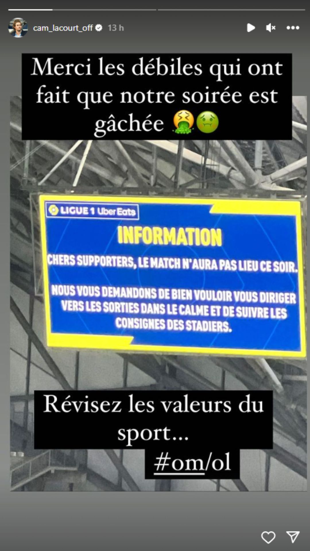 Camille Lacourt se lâche après les incidents du match OM-OL : "Merci les débiles..."