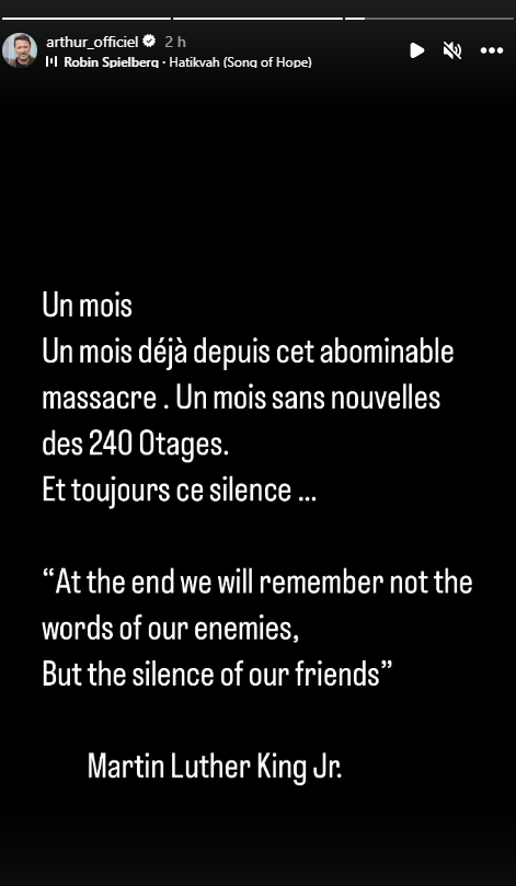 Guerre Israël - Hamas : Arthur en colère "Toujours ce même silence"