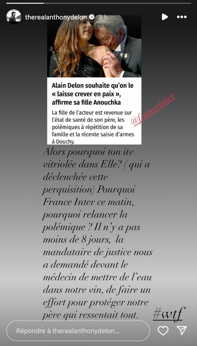 Alain Delon : Anthony et Alain-Fabien réagissent à l’interview de leur sœur sur France Inter