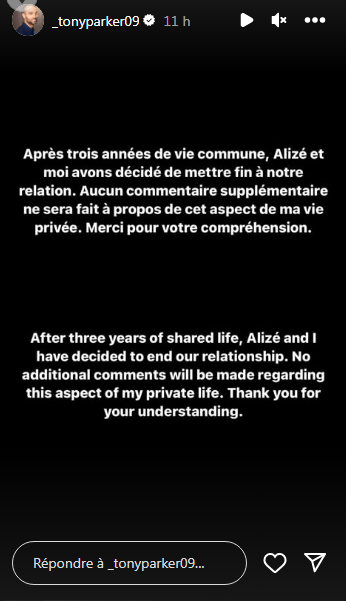Tony Parker annonce sa rupture avec Alizé Lim après 3 ans de vie commune