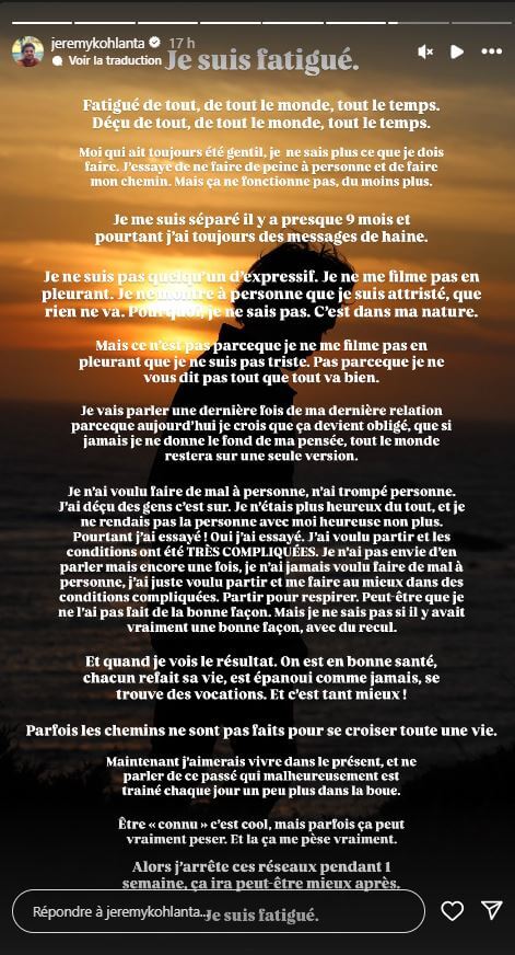 Jérémy (Koh-Lanta) s’exprime sur sa rupture avec Candice : "Je suis fatigué et attristé"