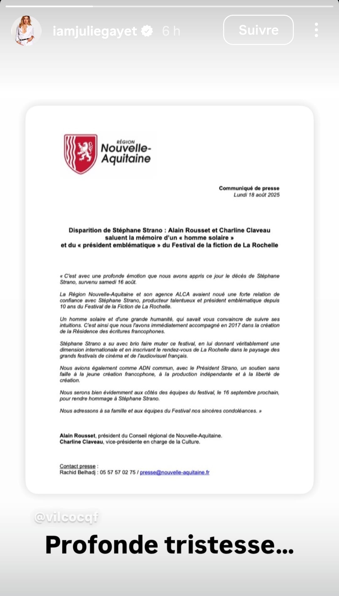 Julie Gayet en deuil après la perte d’une figure importante des médias français