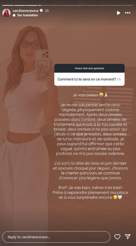 Caroline Receveur donne de ses nouvelles "après deux années passées dans l'ombre"