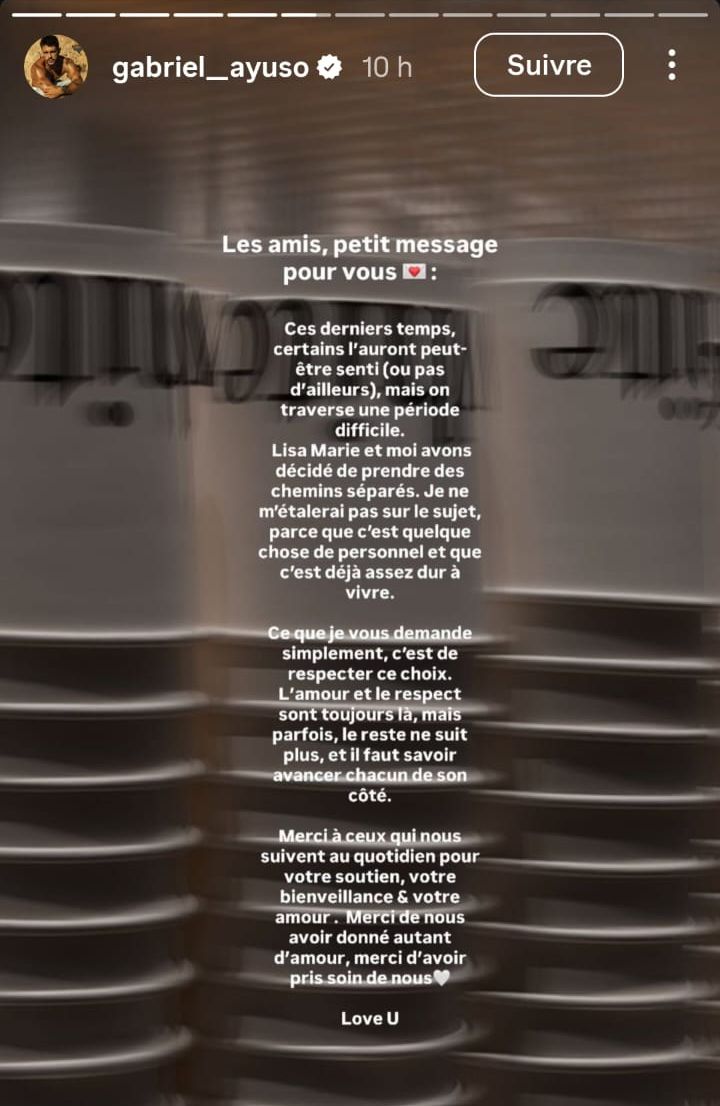 Gabriel Ayuso et Lisa-Marie annoncent leur rupture : "Je n’étais plus heureuse dans cette relation"