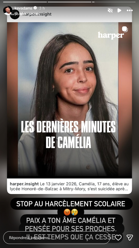 Suicide de Camélia, victime de harcèlement scolaire : le message poignant de Kev Adams