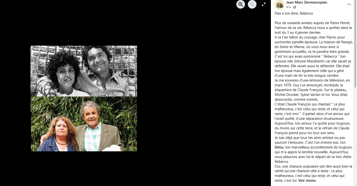 Pierre Perret en deuil : son épouse Rebecca Perret est décédée